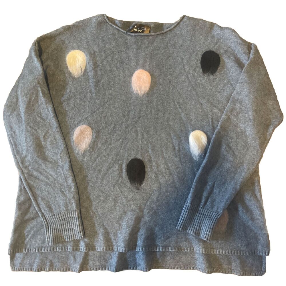 P. Luca Milano Blue Poka Dot Pullover Sweater Sz Lg